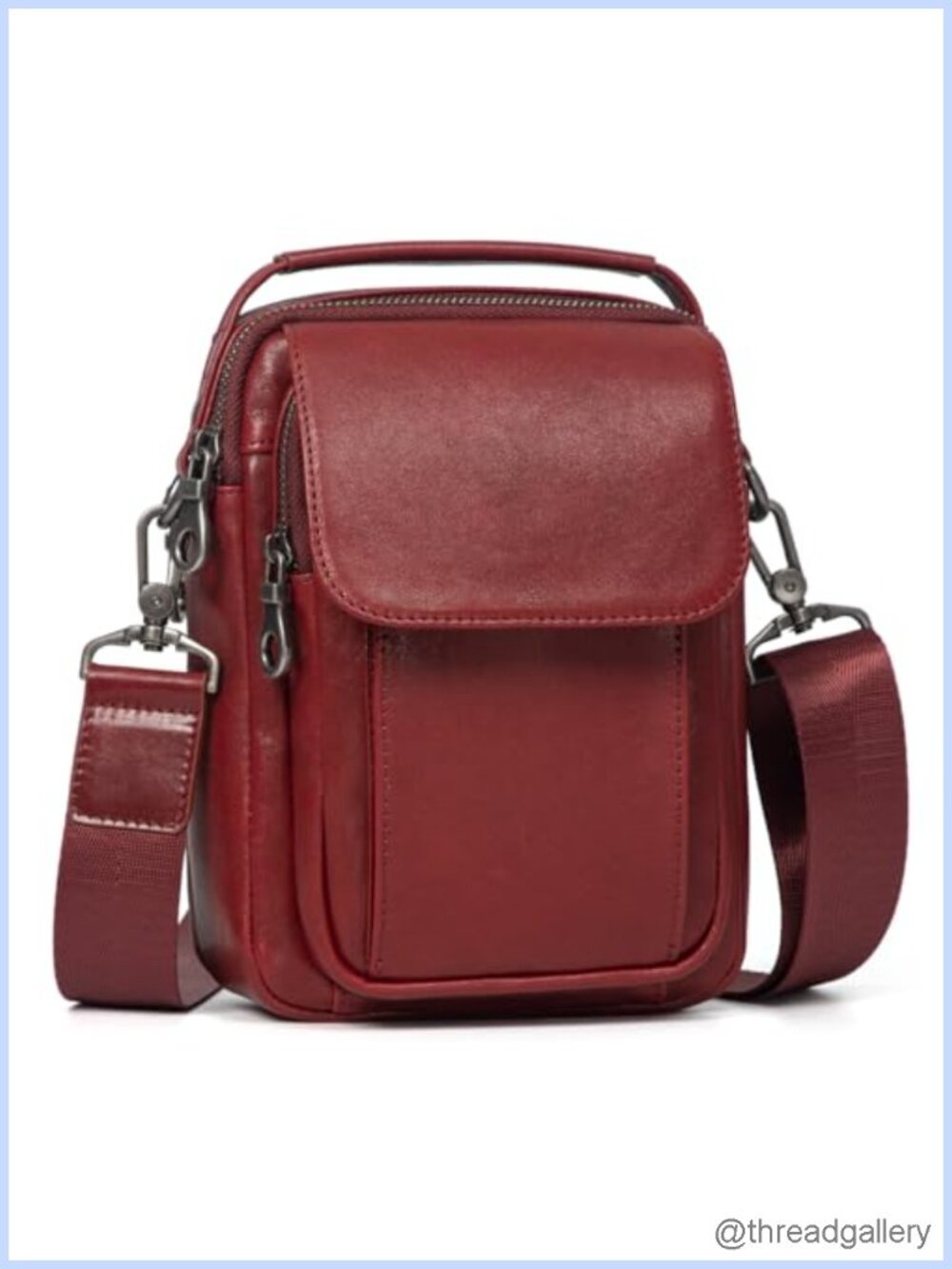 Genuine Leather Small Messenger Bag Crossbody Purse Compact Multi-Pocket